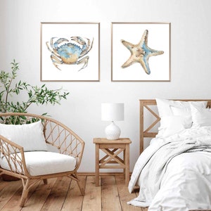 Sea Animal Set of 2 Prints Nautical Watercolor Painting Coastal Wall Art Neutral Beach House Poster Crab Print Starfish Art by ArtPrintLeaf image 6