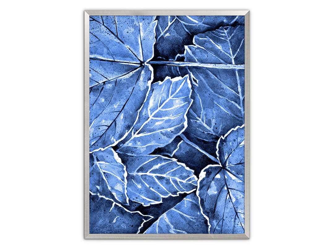 Indigo Blue Wall Art Dark Blue Leaf Art Print Abstract Floral Etsy