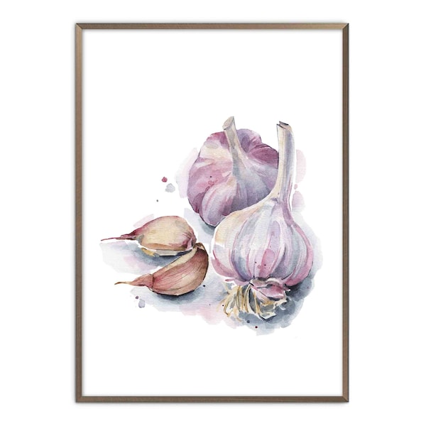 Garlic Art Print Vegetable Watercolor Painting Kitchen Still Life Vegan Art Food Painting Vegetarian Poster Kitchen Wall Art by ArtPrintLeaf