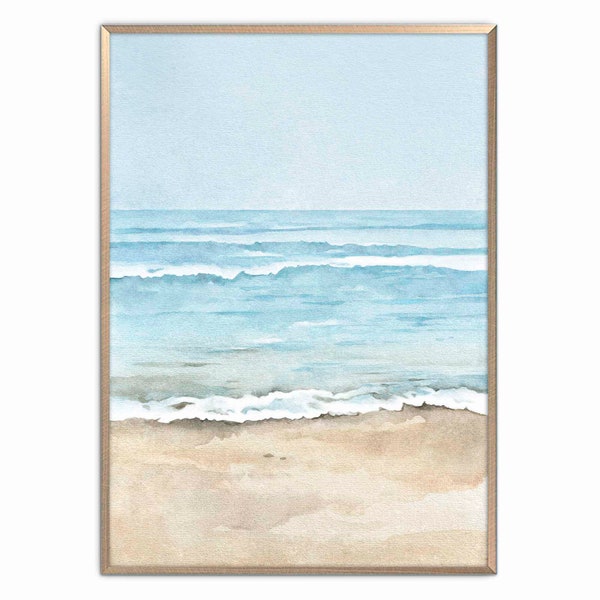 Coastline Art Print Coastal Landscape Watercolor Painting Neutral Seascape Wall Art California Beach Poster Ocean Coast Art by ArtPrintLeaf