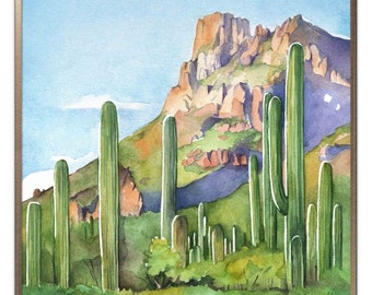 Saguaro Cactus Art Print Arizona Watercolor Painting Arizona Desert Landscape Wall Art Cactus Poster Southwestern Wall Decor by ArtPrintLeaf