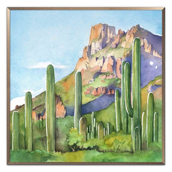 Saguaro Cactus Art Print Arizona Watercolor Painting Arizona Desert Landscape Wall Art Cactus Poster Southwestern Wall Decor by ArtPrintLeaf