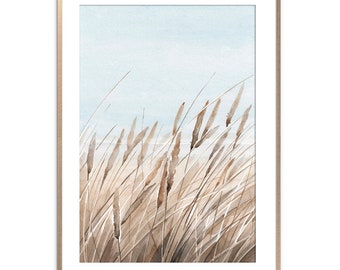 Wheat Art Print Wheat Field Watercolor Painting Kansas Landscape Wall Art Abstract Floral Poster Neutral Beige Wall Decor by ArtPrintLeaf