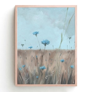 Cornflowers Art Print Digital Download Wildflowers Oil Painting Countryside Wall Art Printable Flowers Poster by ArtPrintLeaf