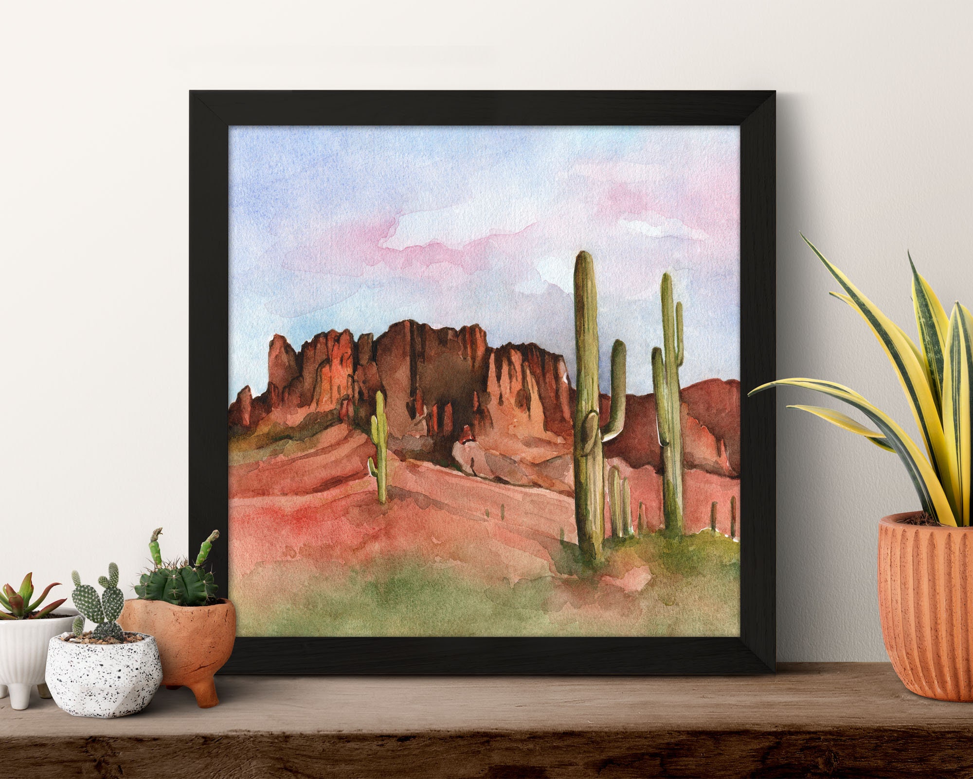 Arizona Landscape Art Print Desert Watercolor Painting Saguaro Cactus