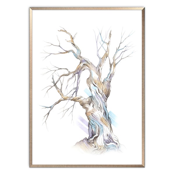 Oak Tree Art Print Abstract Tree Watercolor Painting Abstract Floral Wall Art Big Tree Poster Gift Neutral Beige Wall Decor by ArtPrintLeaf