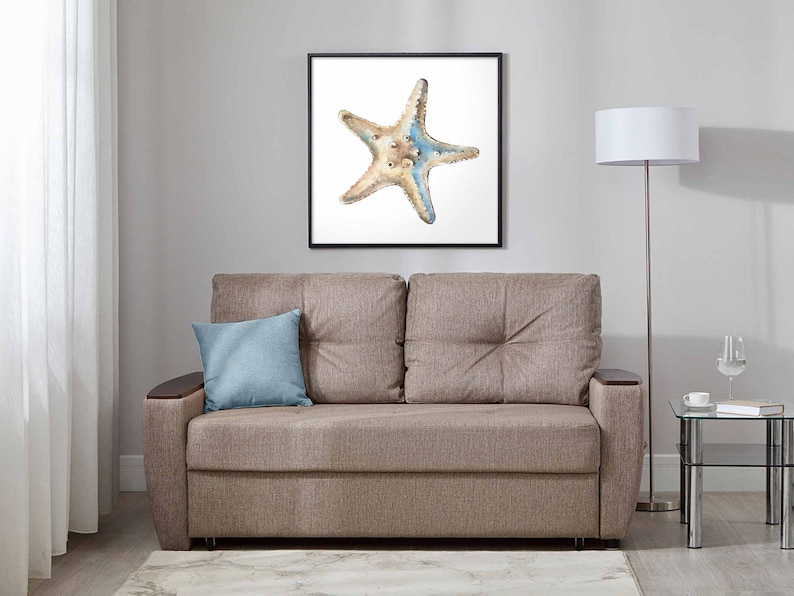 Starfish Art Print Nautical Watercolor Painting Coastal Wall Art Neutral Beige Beach Poster Sea Animal Art Beach House Decor by ArtPrintLeaf image 4