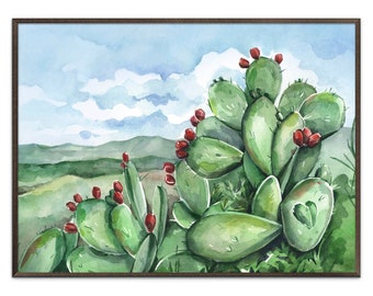 Cactus Art Print Desert Plant Watercolor Painting Green Floral Wall Art Cacti Art Succulent Poster Sage Green Wall Decor by ArtPrintLeaf