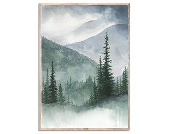 Pine Trees Painting Misty Forest Art Print Pine Tree - Etsy