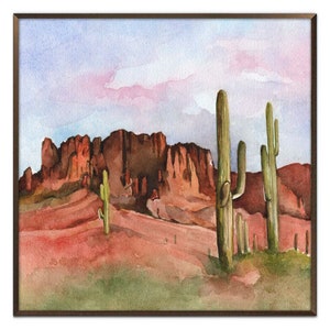 Arizona Landscape Art Print Desert Watercolor Painting Saguaro Cactus Wall Art Arizona Desert Poster Southwest Wall Decor by ArtPrintLeaf