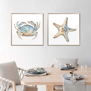 Sea Animal Set of 2 Prints Nautical Watercolor Painting Coastal Wall Art Neutral Beach House Poster Crab Print Starfish Art by ArtPrintLeaf image 5