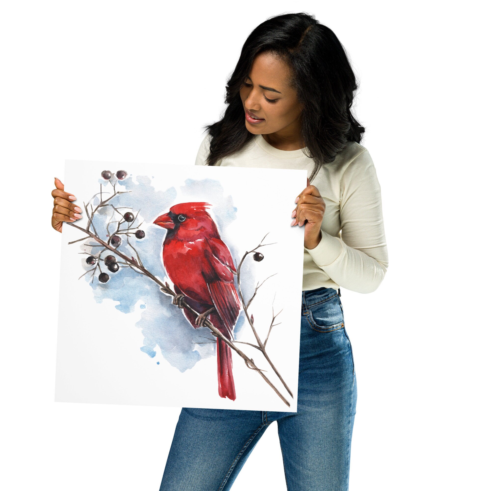 Red Cardinal Art Print State Bird Watercolor Painting Red Bird Wall Art