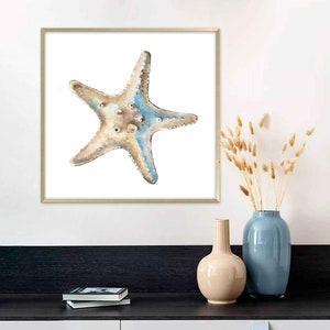 Starfish Art Print Nautical Watercolor Painting Coastal Wall Art Neutral Beige Beach Poster Sea Animal Art Beach House Decor by ArtPrintLeaf image 2