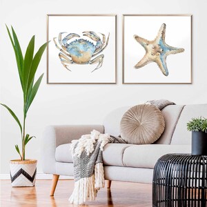 Sea Animal Set of 2 Prints Nautical Watercolor Painting Coastal Wall Art Neutral Beach House Poster Crab Print Starfish Art by ArtPrintLeaf image 4