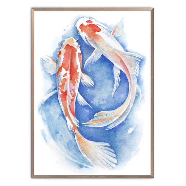 Koi Fish Art Print Goldfish Watercolor Painting Pisces Zodiac Wall Art Loved One Gift Koi Carp Poster Underwater Wall Decor by ArtPrintLeaf