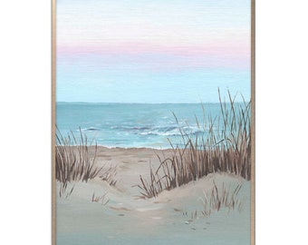 Coastal Landscape Art Print Sand Beach Oil Painting Neutral Seascape Wall Art Florida Beach Poster Ocean Sunrise Wall Art by ArtPrintLeaf