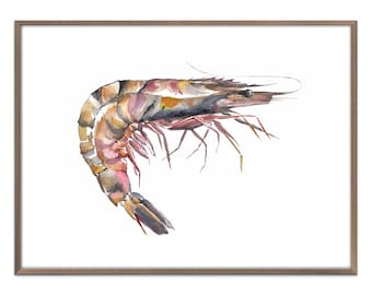 Shrimp Art Print Sea Animal Watercolor Painting Kitchen Wall Art Prawn Poster Seafood Wall Art Seaside Coastal Wall Decor by ArtPrintLeaf