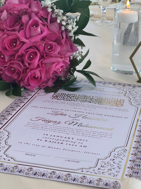 Digital Personalized Nikkah Contract Nikkah Nama | Customized Muslim Marriage Certificate | Premium Islamic Wedding Contract Gift