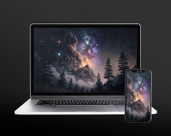 Starry Night Landscape Digital Print Screensaver Wallpaper for Desktop and Mobile