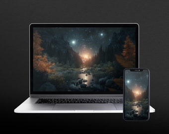 Starry Landscape Digital Print Screensaver Wallpaper for Desktop and Mobile
