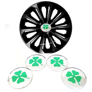 4 Stickers for QUADRIFOGLIO ALFA ROMEO hubcaps 56mm black and chrome