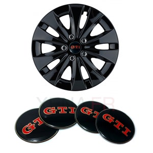 4 Stickers for GTI 65mm hubcaps Black and Red in epoxy resin