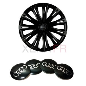 4 Stickers for Audi hubcaps 56mm Black Silver