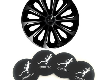 4 Adesivi per coprimozzi QUATTRO GECKO 56mm Nero Argento