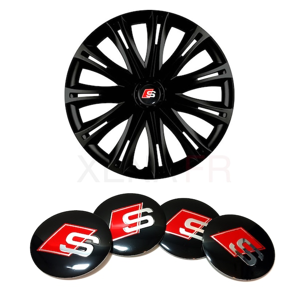 4 Adesivi per coprimozzi Sline S-line 56mm Nero e rosso