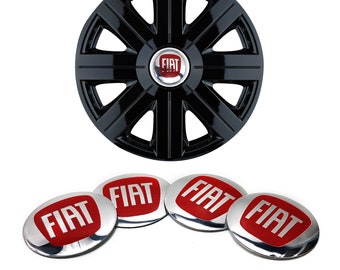 4 Stickers pour enjoliveurs Fiat 56mm chrome et rouge