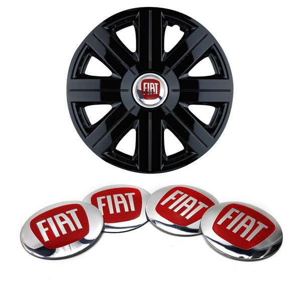 4 Stickers pour enjoliveurs Fiat 56mm chrome et rouge