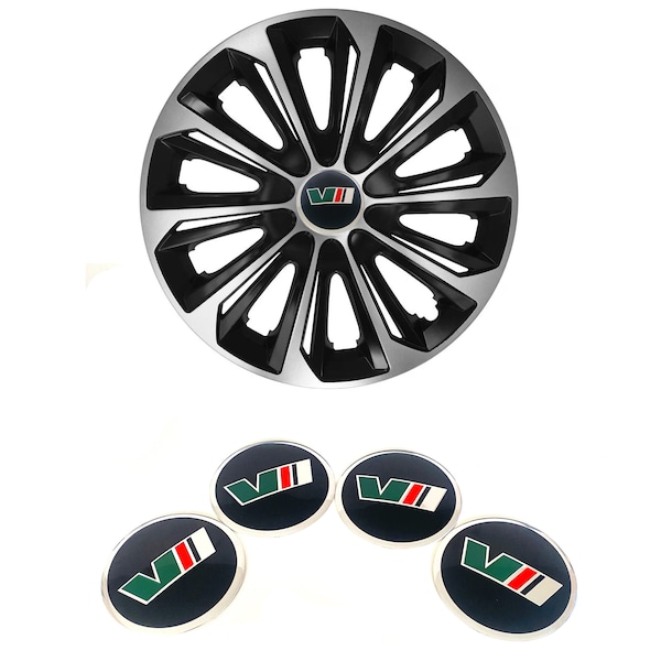 4 Aufkleber für Skoda VRS-Radkappen 56 mm Schwarz und Grün aus Aluminium