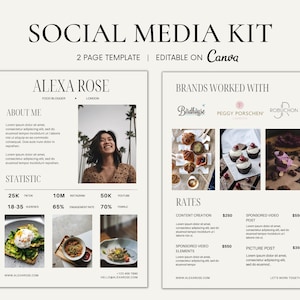 2 Page Media Kit Canva Template | Instagram, Influencer, Blogger, TikTok Media Kit | Food blogger | Social Media Kit