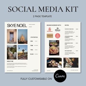 2 Page Media Kit Canva Template | Instagram, Pinterest, Blogger, TikTok Media Kit | Travel blogger | Social Media Kit
