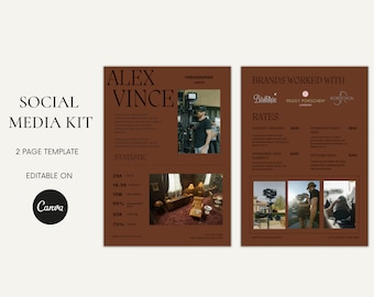 2 Page Influencer Media Kit Canva Template | Rate sheet for UGC creator | Media kit brand deals | Media press