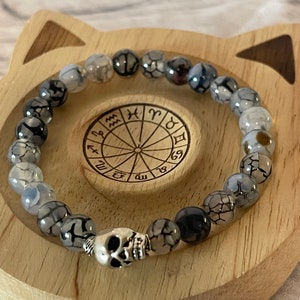 Dragon Vein agate Bracelet with skull