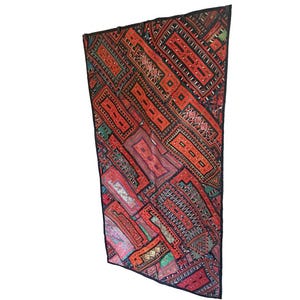 Large 68"x38" Hand Embroidered Wall Tapestry: Vintage Patchwork Decor, Runner, or Throw