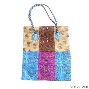 Vintage Purse Tote from India Unused Patchwork Style Zippered Shoulder Bag Handmade