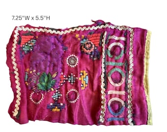 Vintage Indian Textile Fragments Embroidered Woven Wall Decor from Gujarat