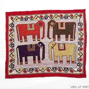 Vintage Beaded Indian Wall Hanging: Elephants & Flowers, Gujarati Decor