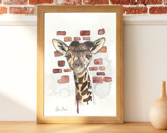 Pintura de acuarela - Baby Giraffe