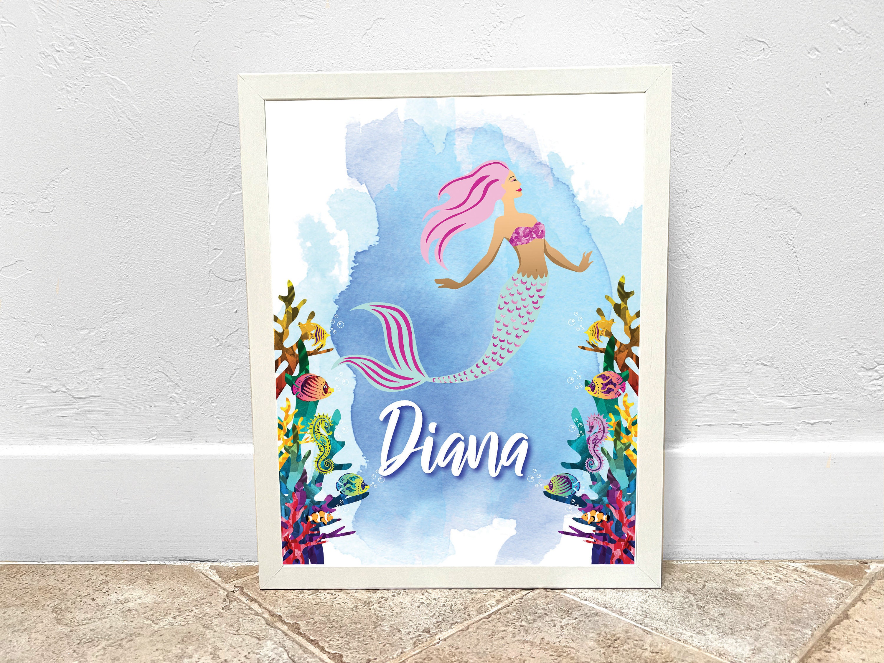 Personalized Mermaid Name Print: Custom Girls Room Decor (digital ...