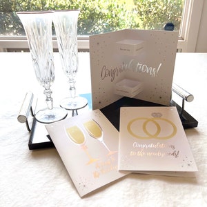 Wedding pop up card, bride and groom cards, Toasting flutes card, wedding rings card, foiled greeting cards