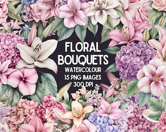 Floral Clipart Wedding Flowers Clip art PNG watercolor Pink Purple Tones