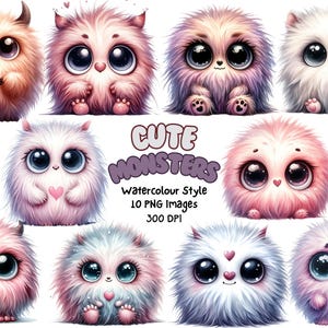Niedliches Flauschiges Monster Clip Art PNG Bilder 300DPI Sofort Download