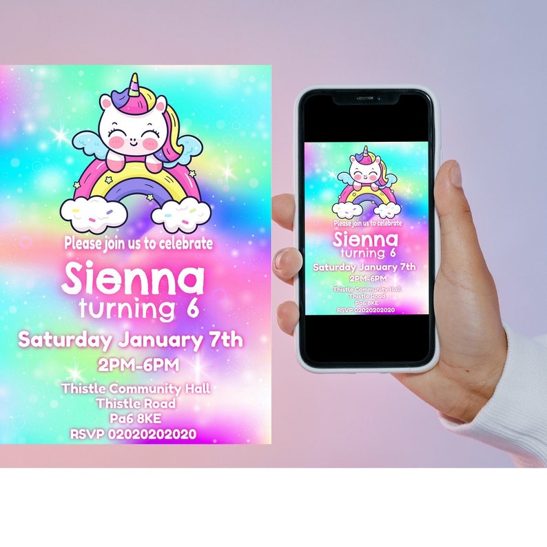 Editable Unicorn Invitation Template Digital Invite Print Etsy