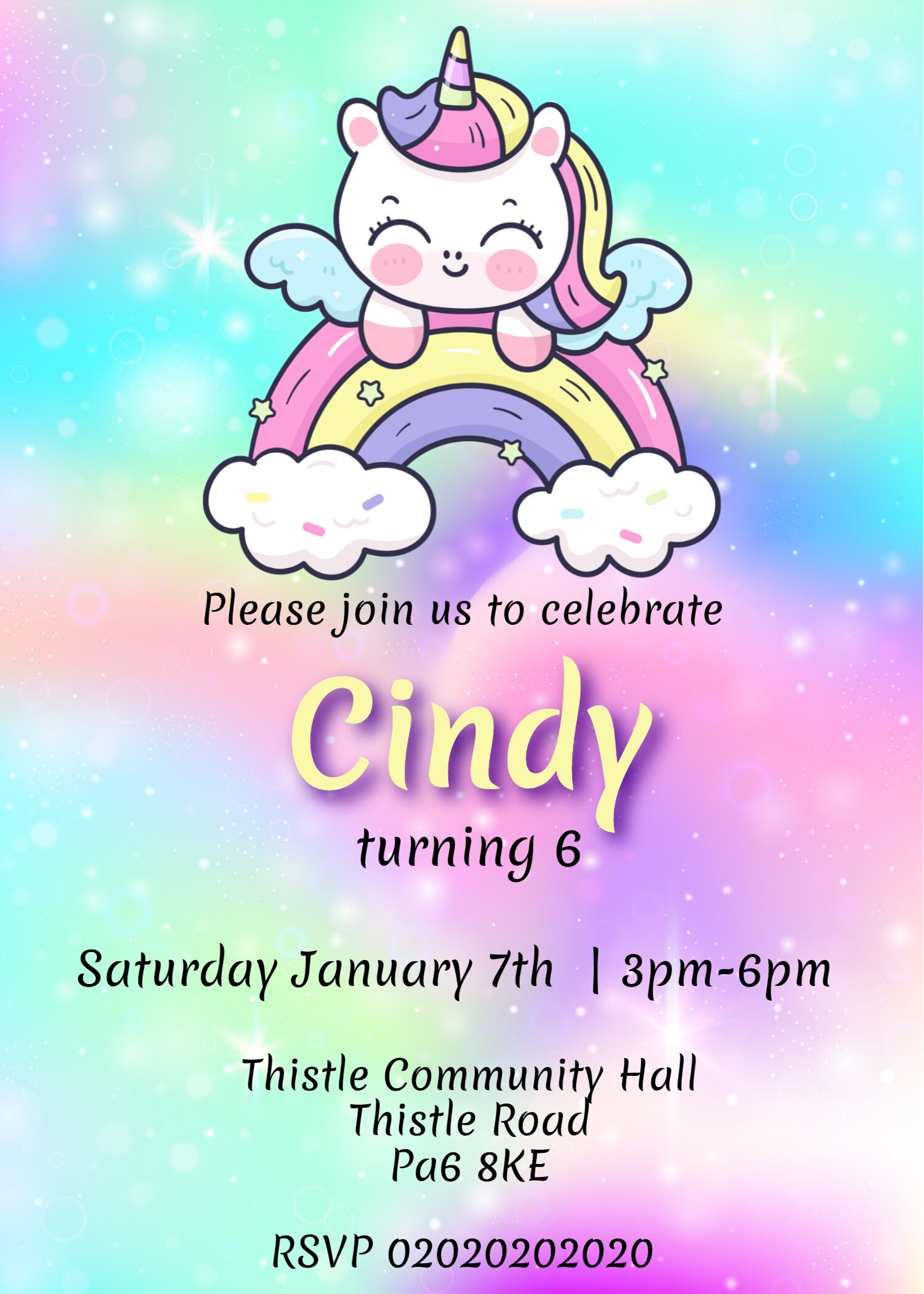 Editable Unicorn Invitation Template Customise and Print Etsy UK