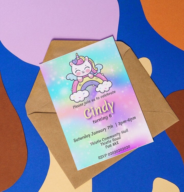 Editable Unicorn Invitation Template Customise and Print Etsy UK