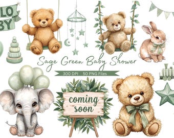 Sage Green Baby Shower Clipart Nursery Neutral PNG