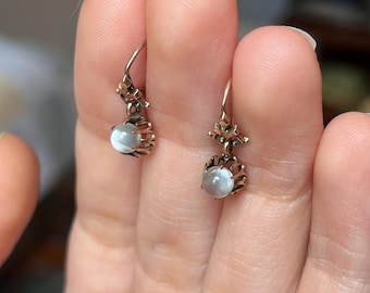Pendientes victorianos de oro de 10 quilates y piedra lunar con orbe